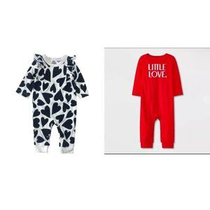 Cat & Jack Baby Girl Black & White Hearts Onesie & Little Love Onesie 6-9M NWT